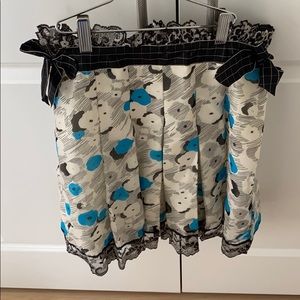 Anna sui silk pleated skirt with lace trim size 6